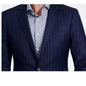 INDOCHINO Wool Reigate Stripe Navy Suit Contrasting pink lining